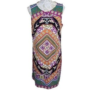 Nicole Miller Sleeveless Dress Multicolor Geometric Sheath Women's Large
